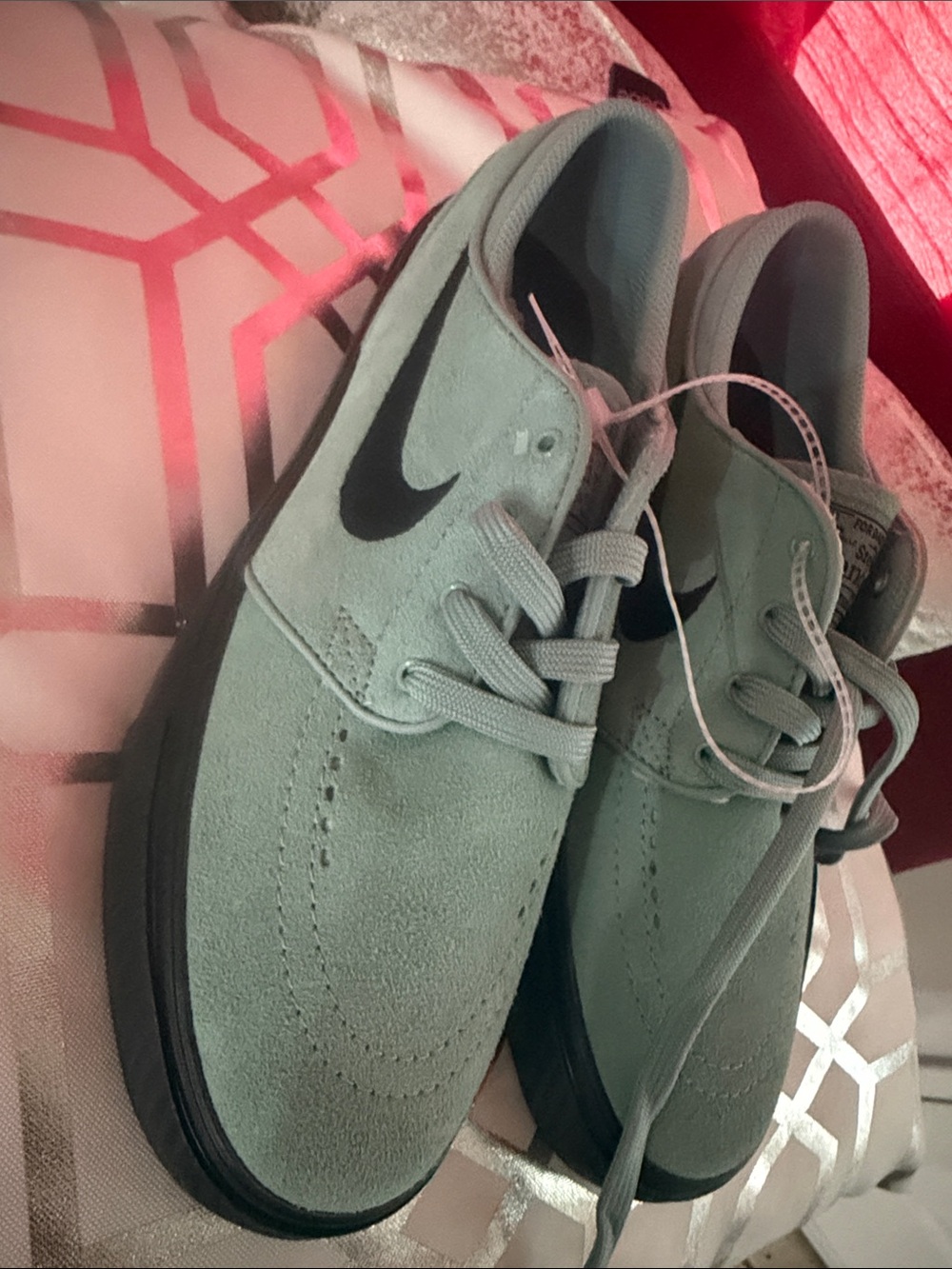 Nike Men’s Mint Green Suede Sneakers with Black Swoosh